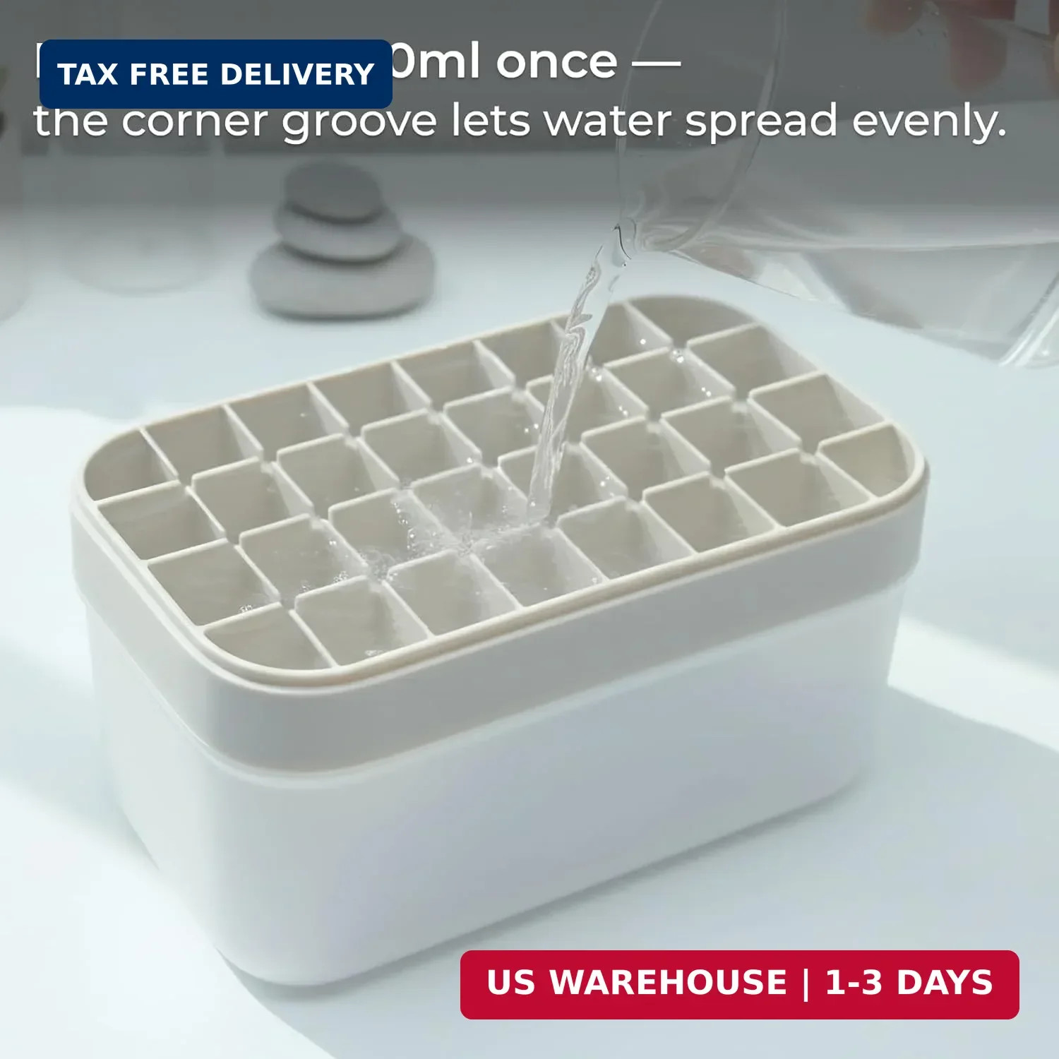 Ice Cube Tray Set with Lid & Bin, 2 Silicone Trays (32-Cube Each, 64 Total), Eas