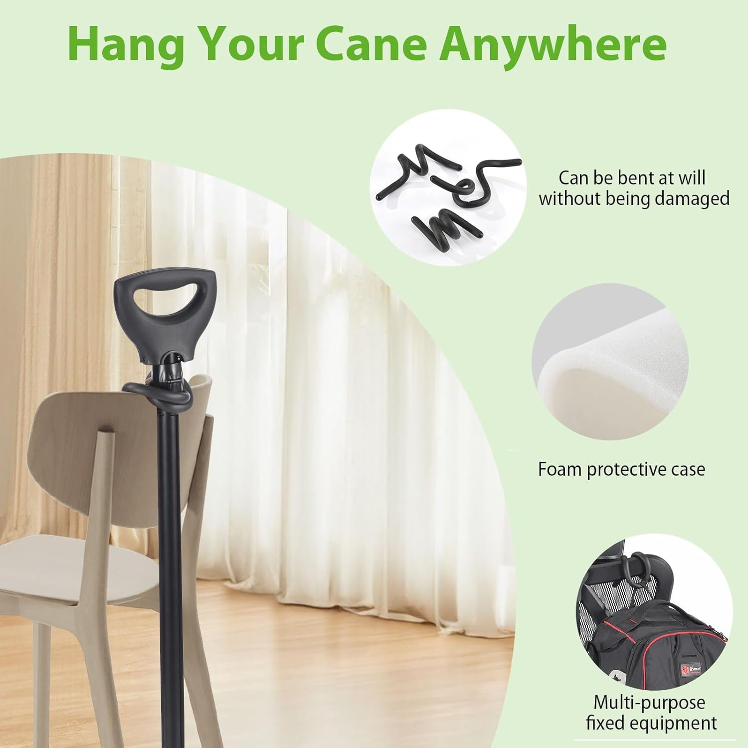 4 Pack Bendable Cane Holder - Cane Holder with Fixation Grabber Hook Attachments