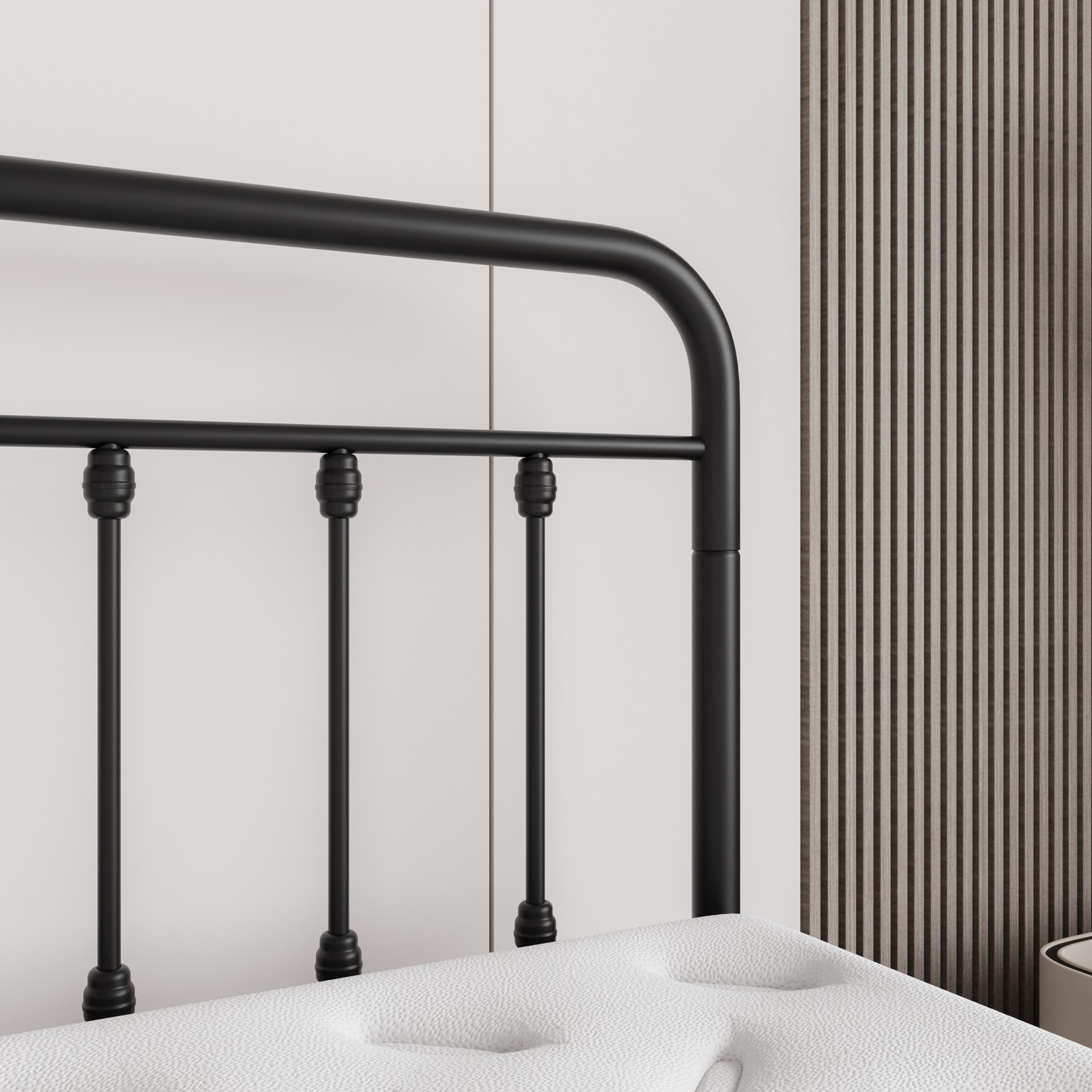 Full Size Metal Platform Bed Frame with Petal Accented Headboard