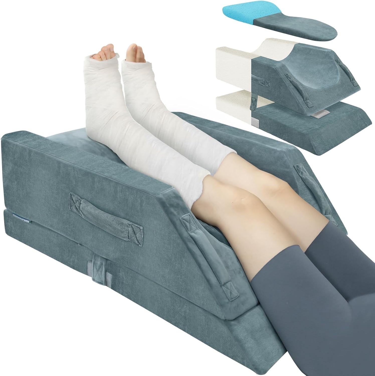 Adjustable Leg Elevation Pillow Grey Memory Foam Swelling Relief 4 Heights