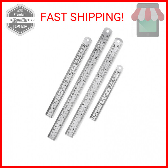 Mr. Pen Steel Rulers, 6, 8, 12, 14 inch Metal Rulers, Pack of 4