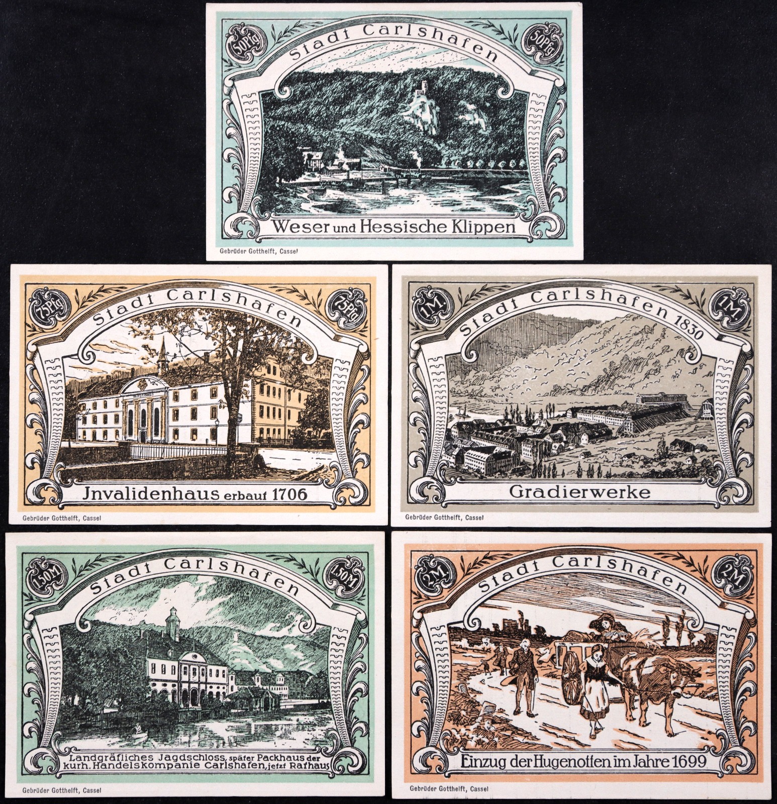 CARLSHAFEN / BAD KARLSHAFEN 1921 "Huguenots" Complete Series Notgeld Germany