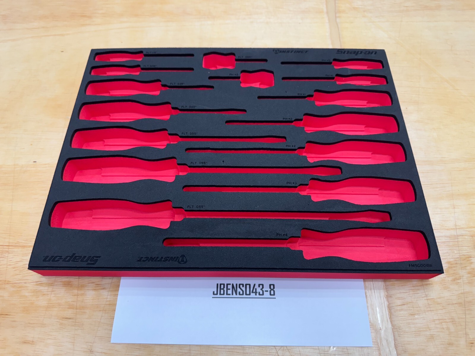 Snap-on Tools RED FOAM ORGANIZER for 16pc Soft Grip Screwdriver Set FMSGD01BR