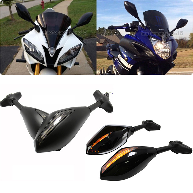 MOTORCYCLE LED TURN SIGNALS MIRRORS FOR YAMAHA FZ6R YZF R6 R6S 600 FZR600 1000