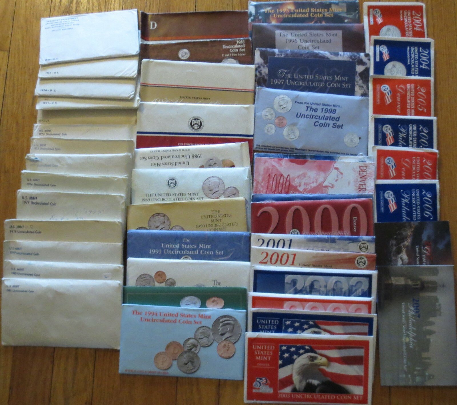 1968 - 2007 Mint Sets U.S. Mint 38 Sets P & D Uncirculated Mint Set Box and COA