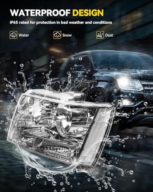 Headlight Assembly, Chrome Headlights Replacement Compatible with 2007-2013