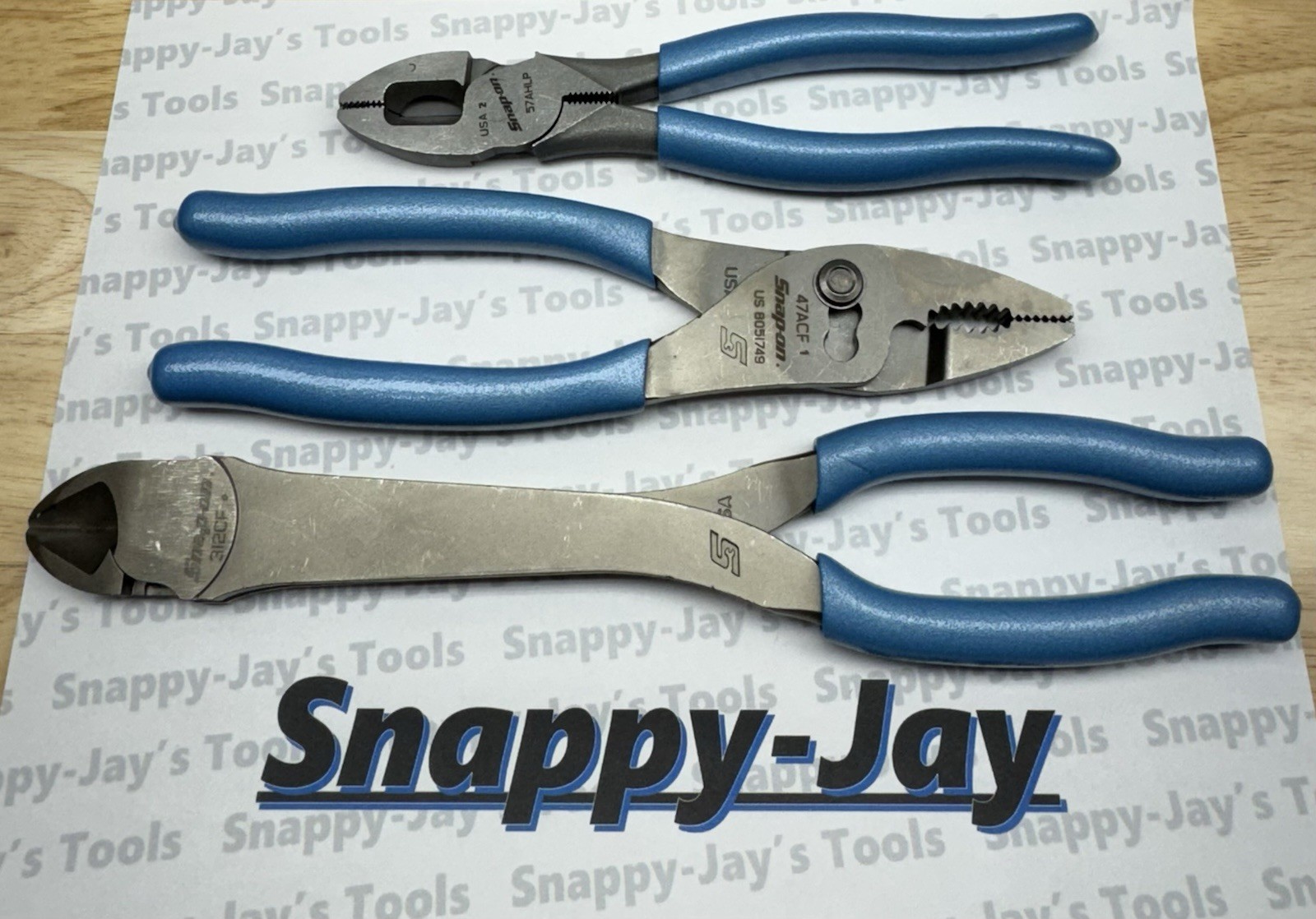 Snap-on Tools USA NEW 3pc PEARL BLUE Plier/Cutter Lot Set 312CF, 57AHLP & 47ACF