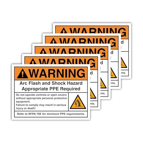 5-Pack Warning Arc Flash & Shock Hazard Signs – 4.13" x 5.83" PPE Required