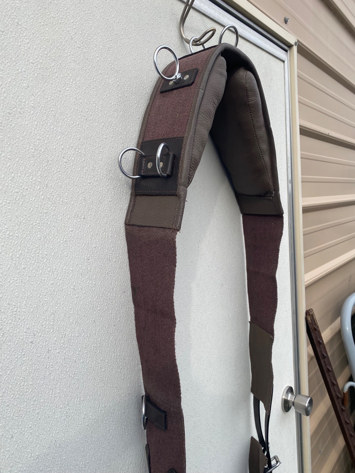 Draft horse size lunging/training surcingle cotton web w/leather