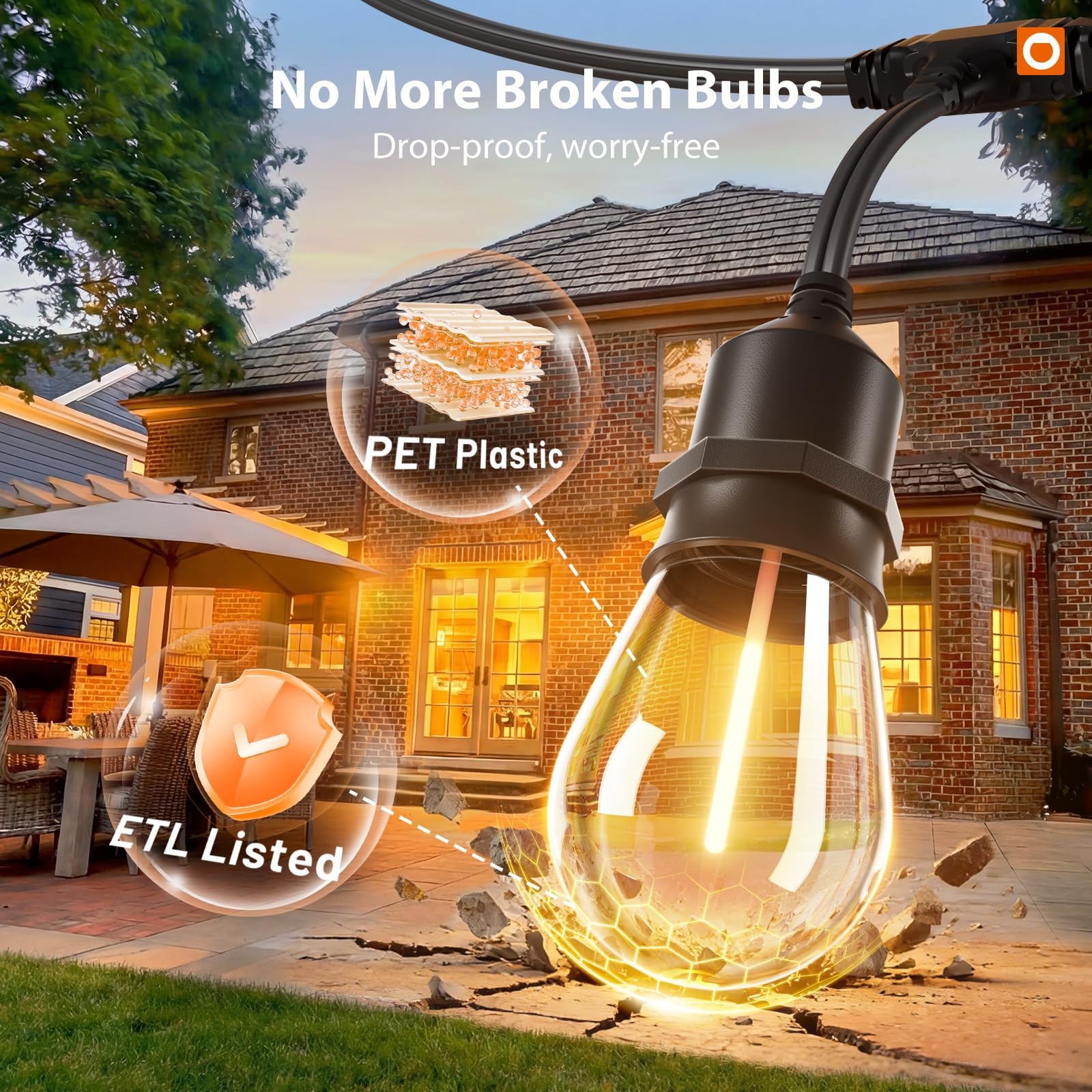 Outdoor String Lights 200FT LED Waterproof Remote Dimmable Edison Bulb addlon