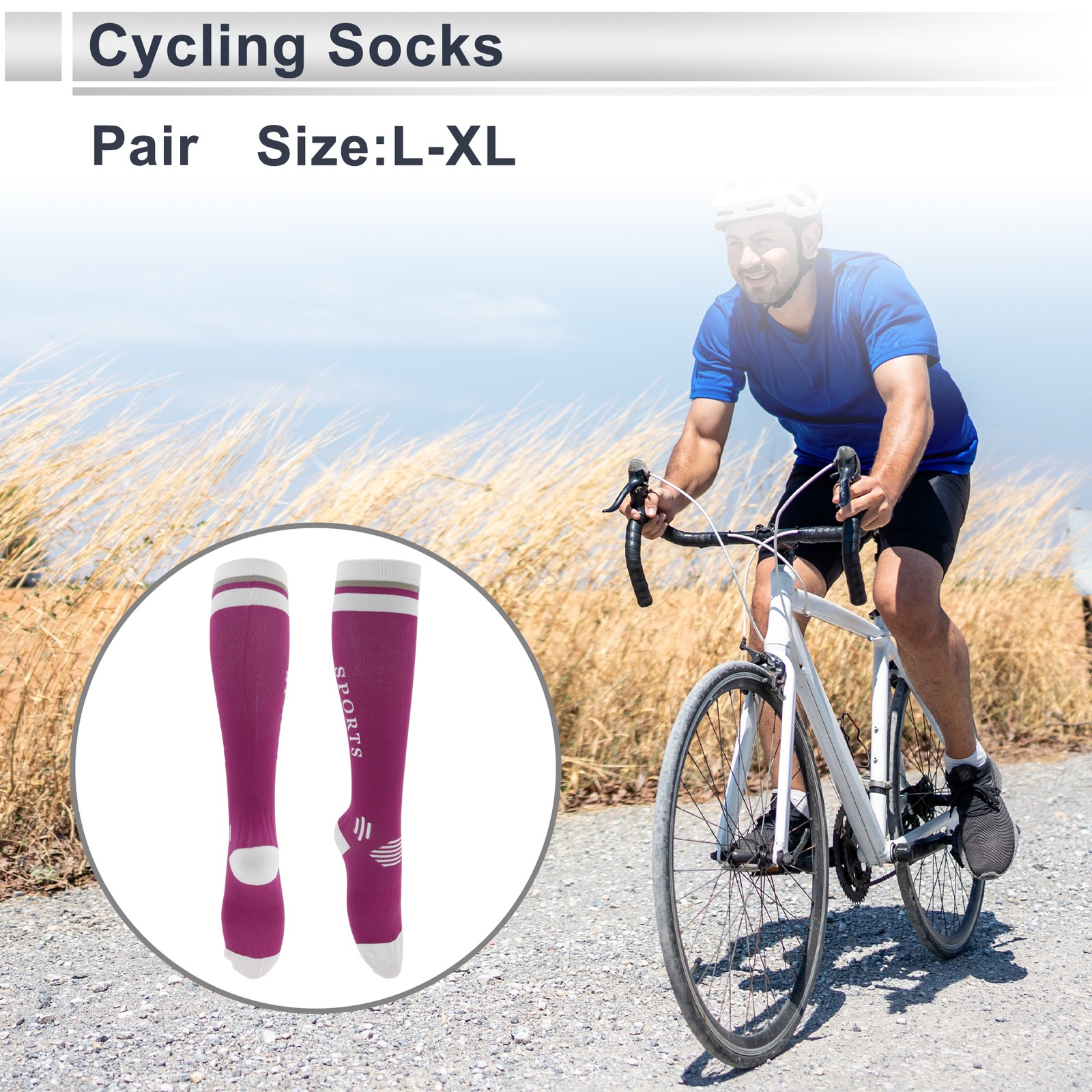 Cycling Socks Absorb Sweat Size L-XL High-cut Cycling Socks Rose Red White
