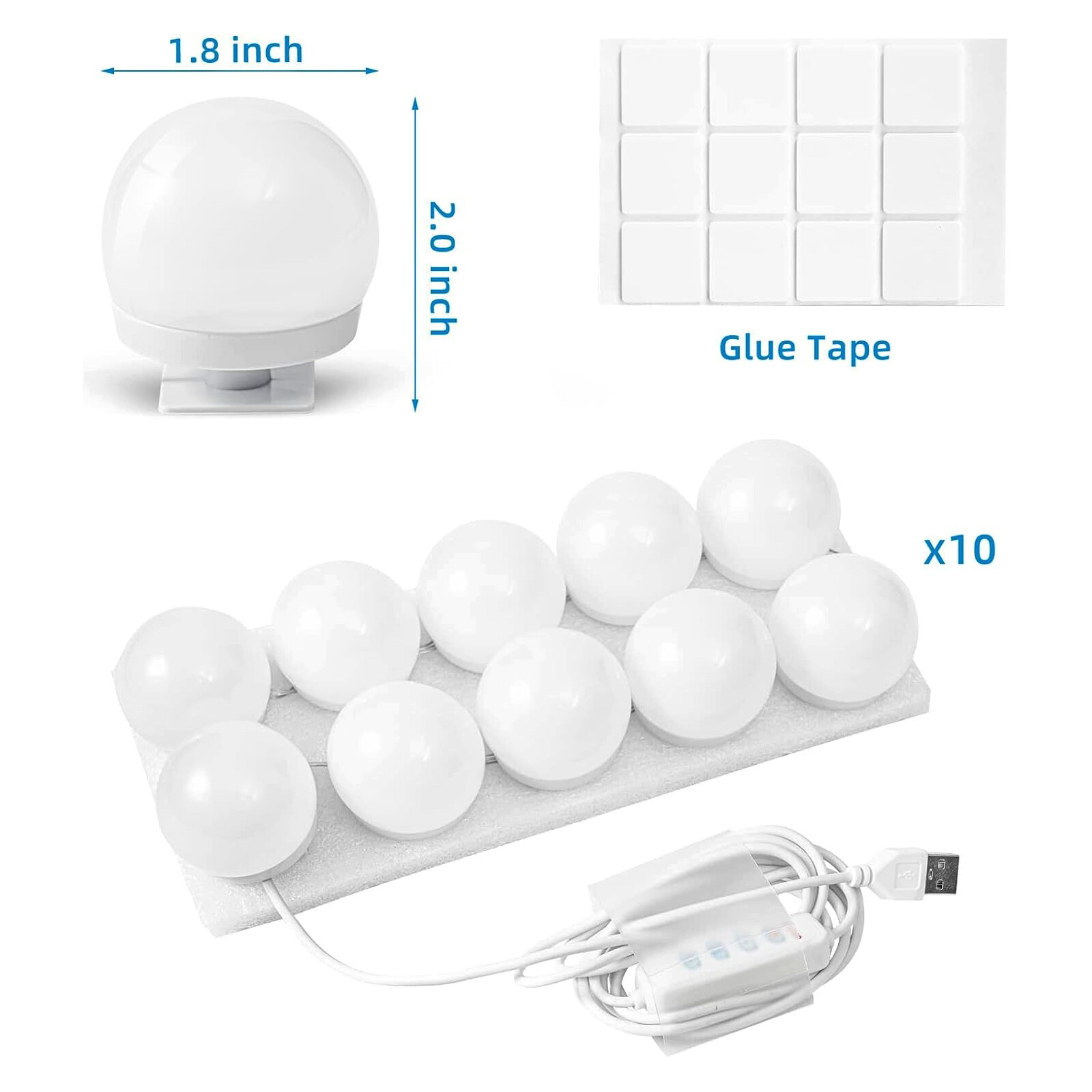 Vanity Light: Make Up Mirror with 10 LED Kit Bulbs & Dimmable Hollywood Lamp