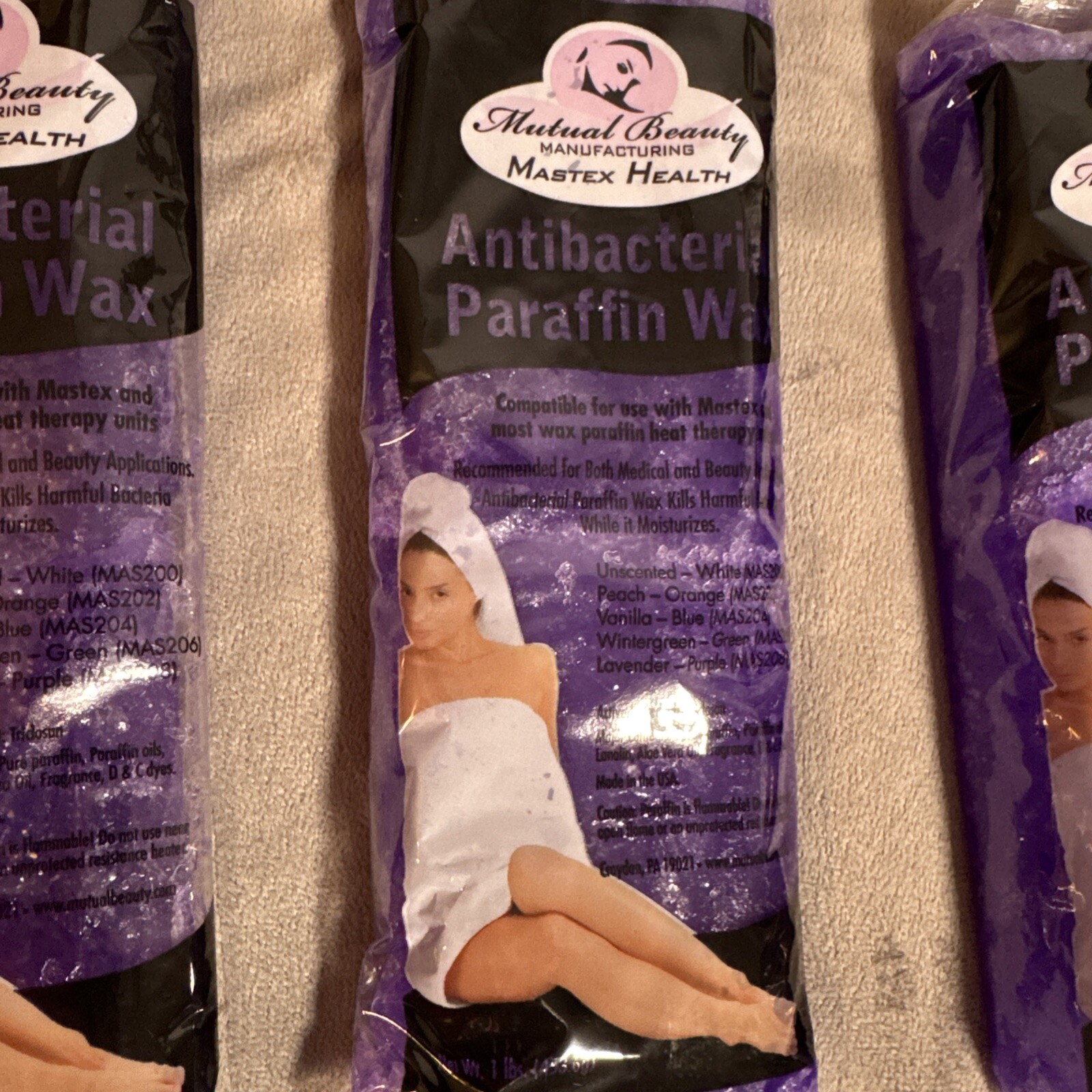 Antibacterial Mutual Beauty Mastex Health Paraffin Wax 1lbs x 4 Packs Unscented