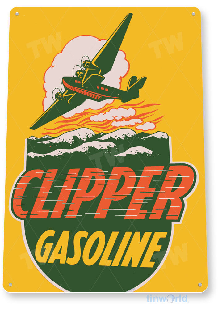 TIN SIGN Clipper Aviation, Avgas, Oil, Hangar, FBO, Retro, Airport Decor, A294