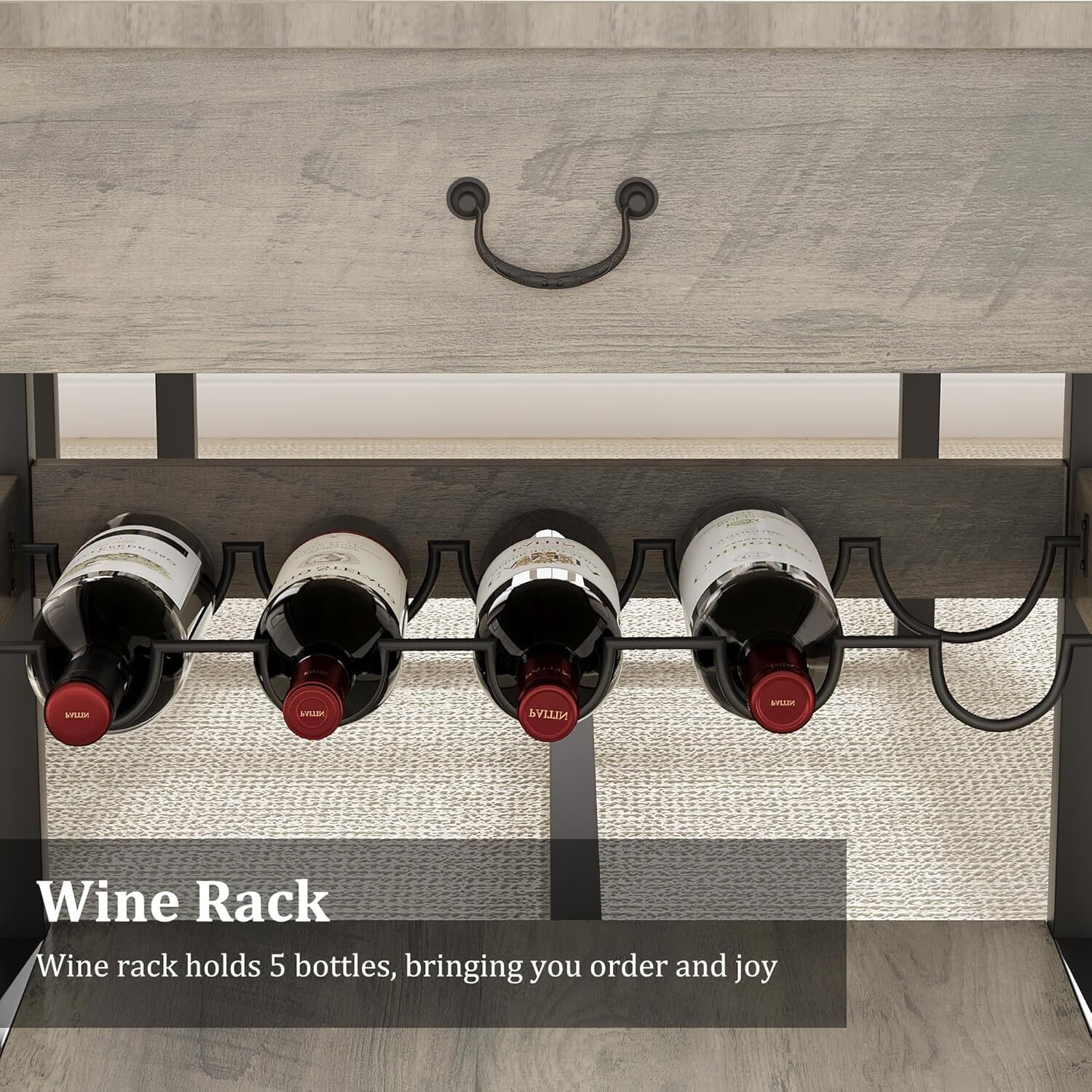 New Dining Table Set for 4 Kitchen Table and 2 Benches, Drawers ,Wine Rack ，Grey