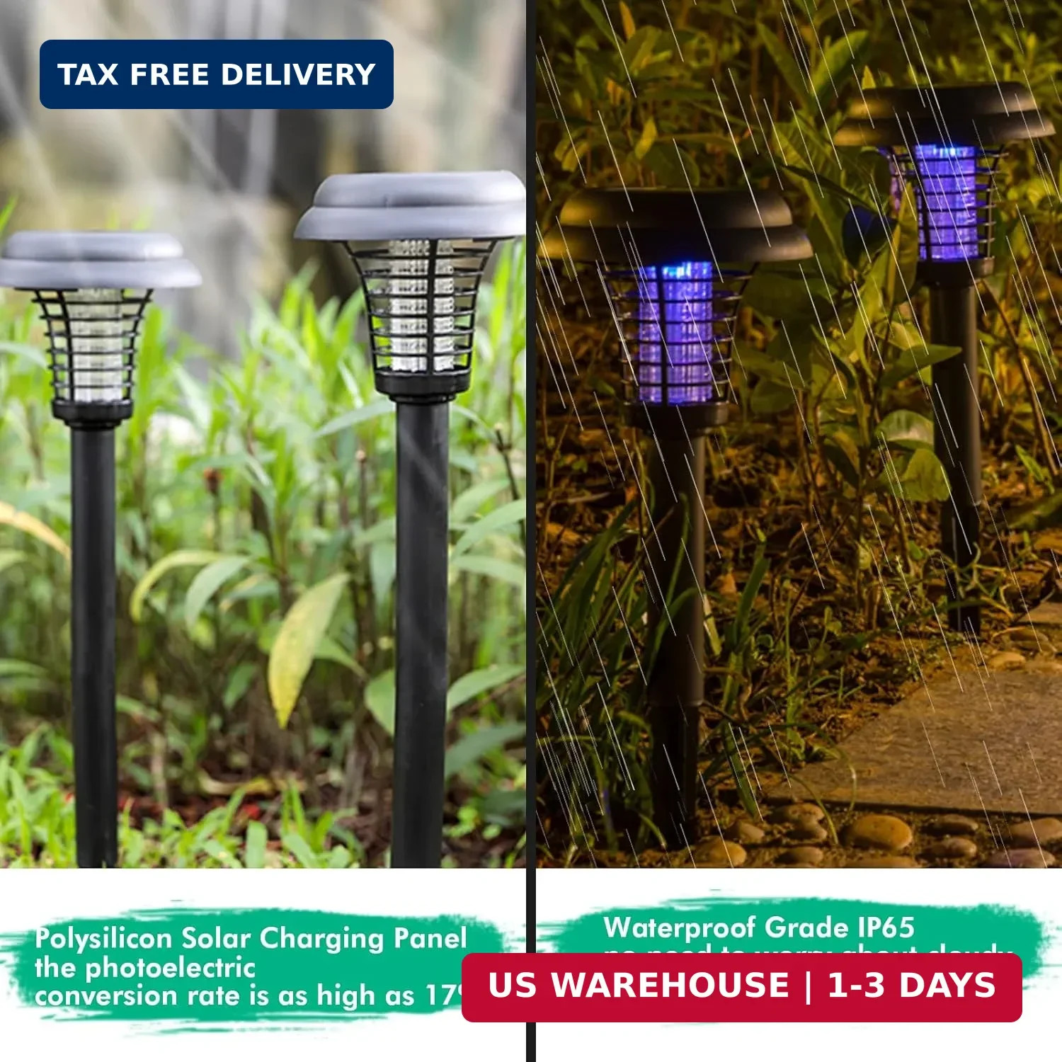 2 Pack Solar Bug Zapper Outdoor Rechargeable Mosquito Killer Waterproof