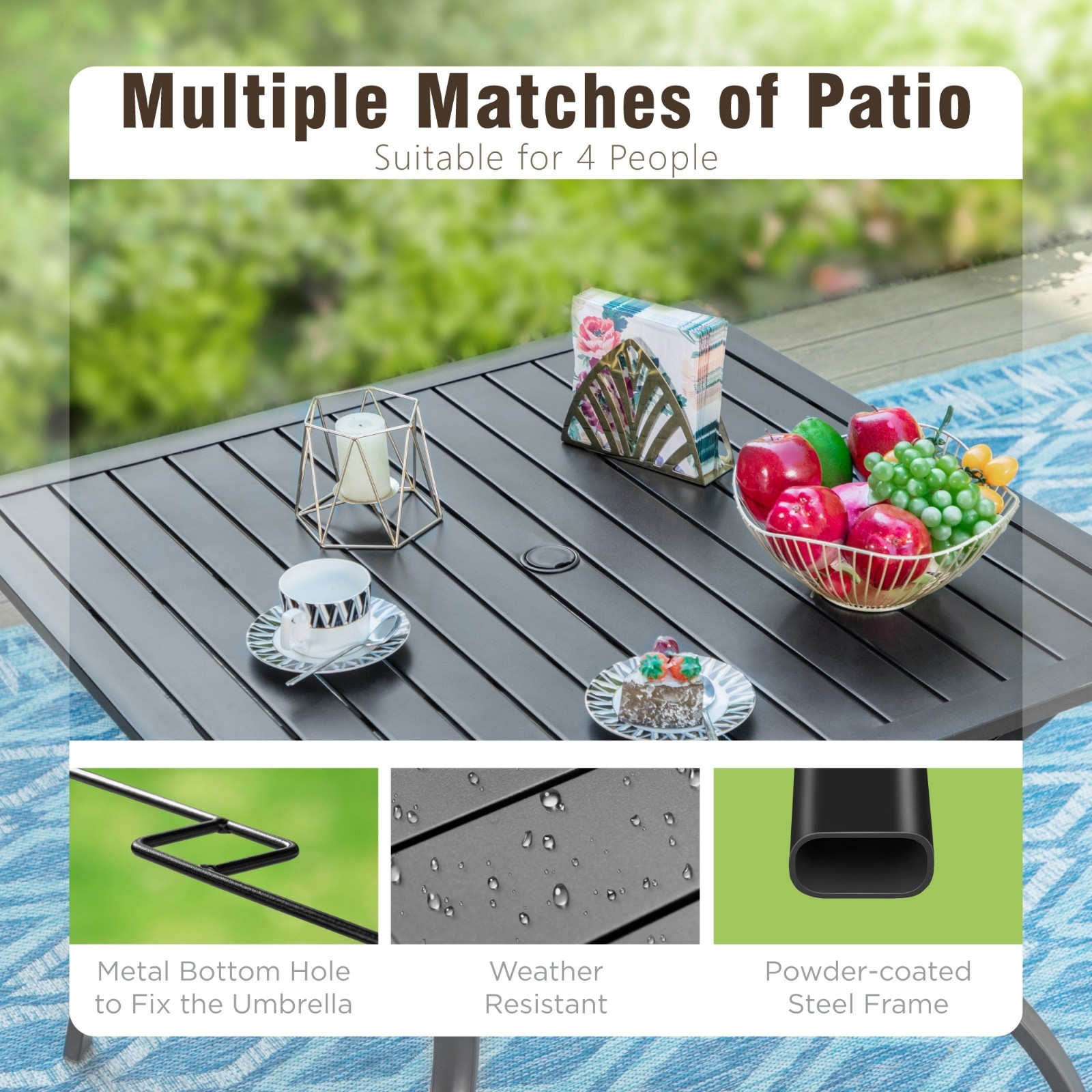 5 Piece Patio Table Chairs Set Outdoor Dining Set High Back Armchair Metal Table