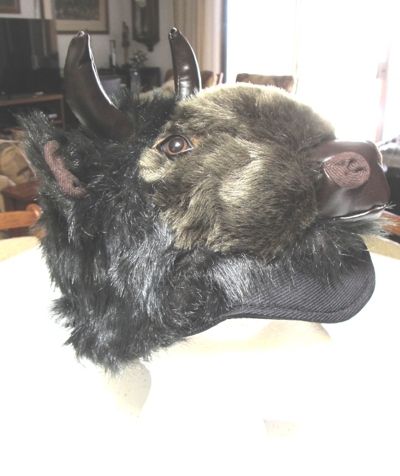 BUFFALO HAT furry VIKING head horns mens womens costume Bison ADULT buffaloes