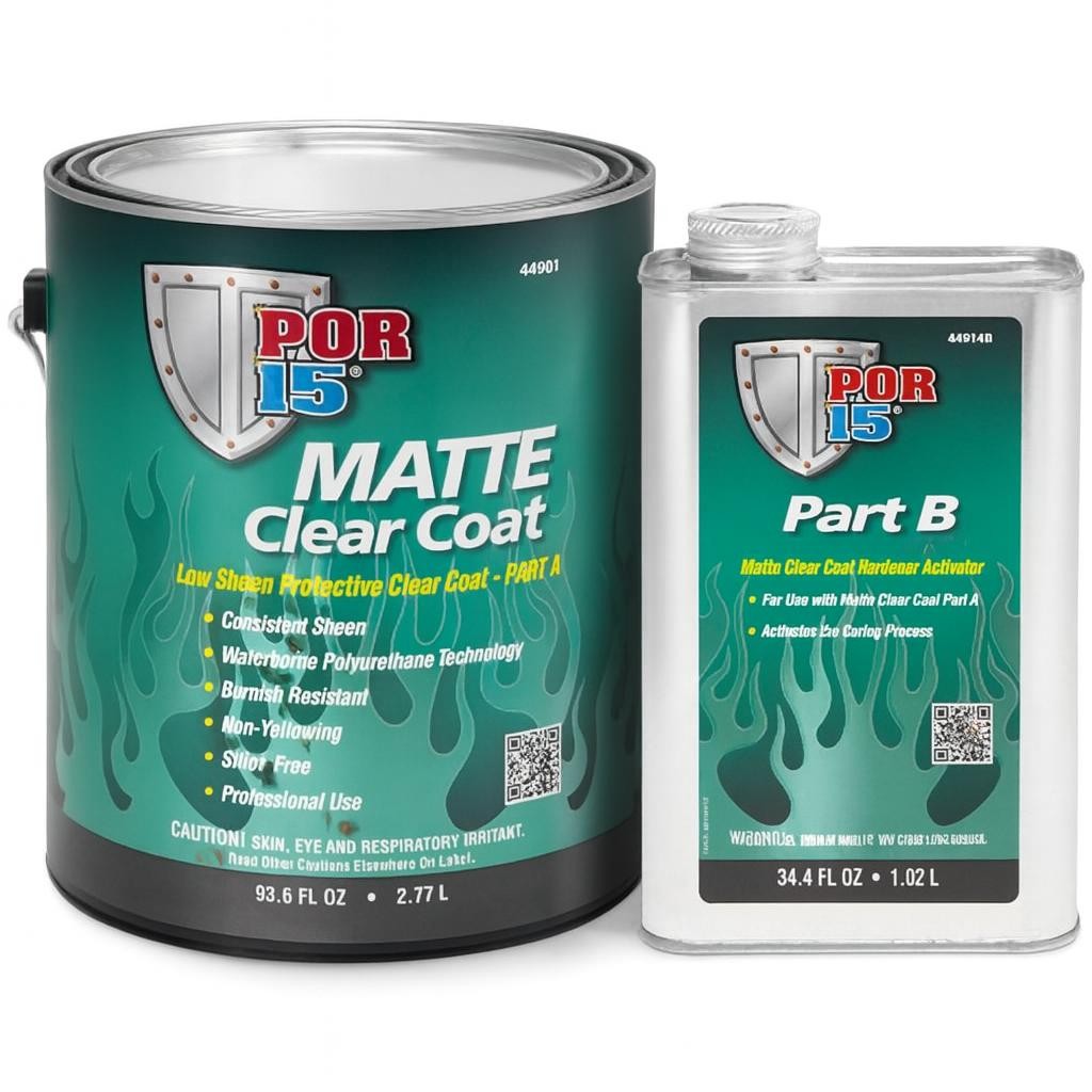 POR-15 44901 Matte Clear Coat, 1 Gallon, Waterborne Polyurethane, Low Sheen