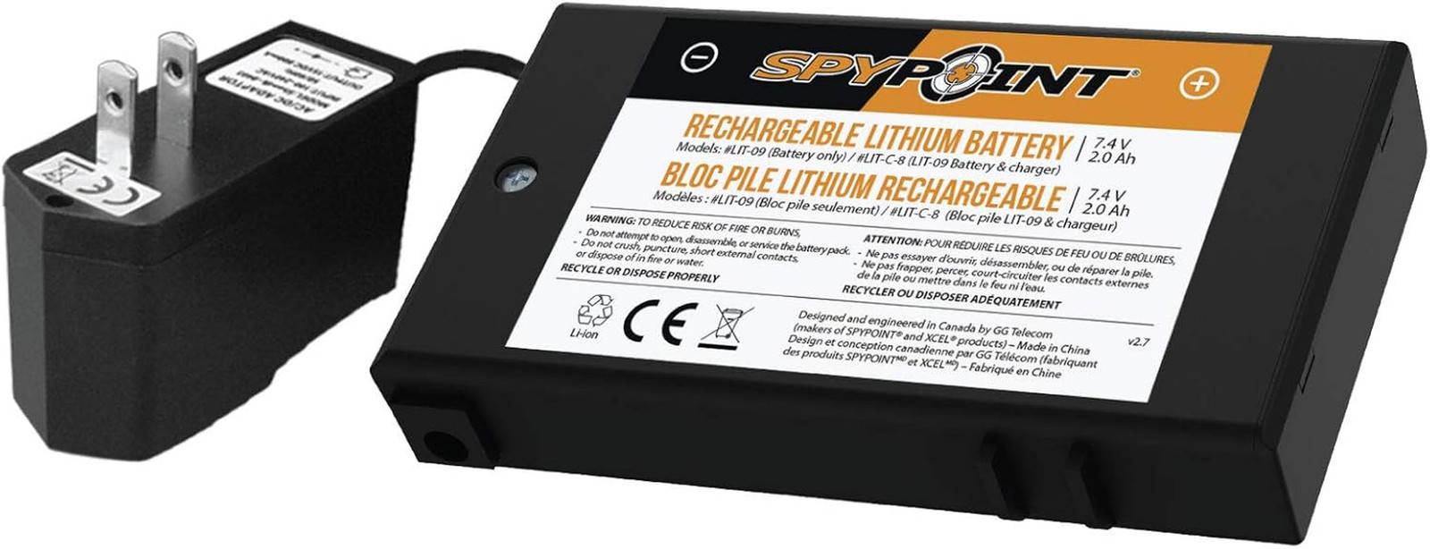 SPYPOINT LIT-C-08 Lithium Battery Pack Kit with 7.4V AC Charger for Camera Lithi