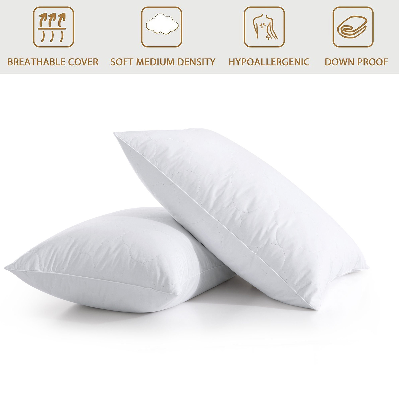 2 Pack Down Feather Blend Bed Pillows Cloud Quilted King Queen Size Pillow