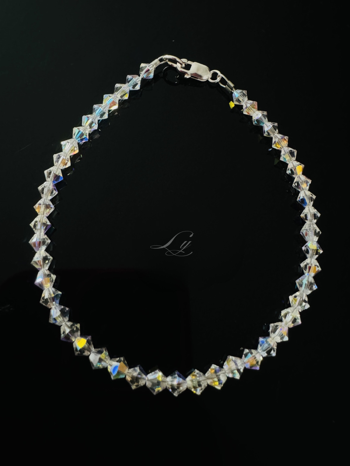 Handmade Swarovski Crystal Clear AB Aurora Borealis Beaded  Bracelet SS .925