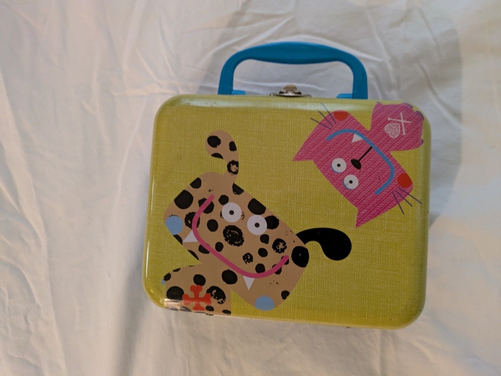 Paperchase Mini Metal/Tin Box Case Green Blue Cute 5" x 6.5"