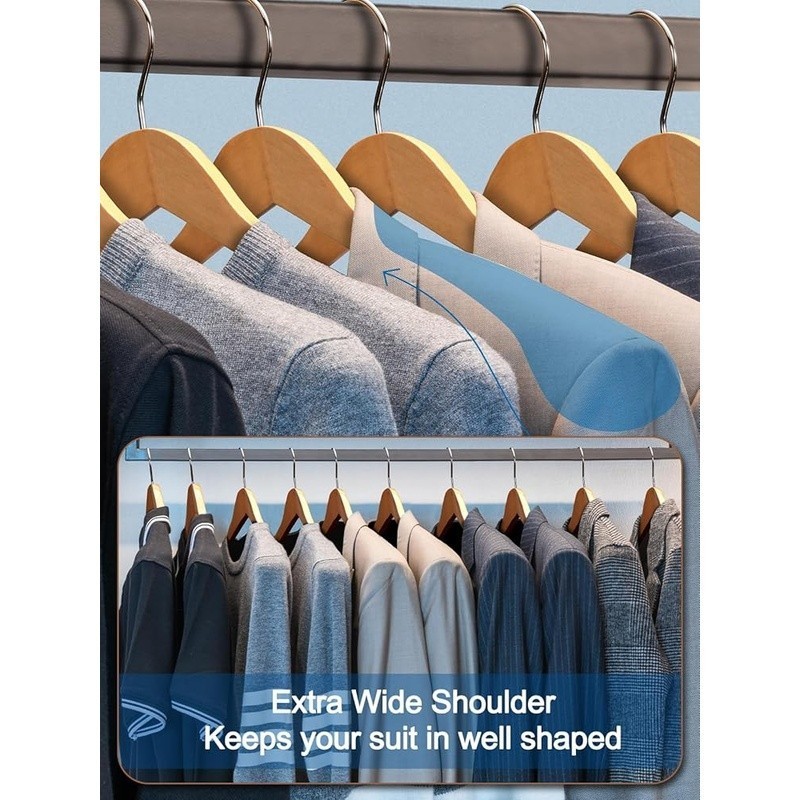 Heavy Duty Wooden Hangers Big & Tall Suits Coats Jackets Non Slip Design New