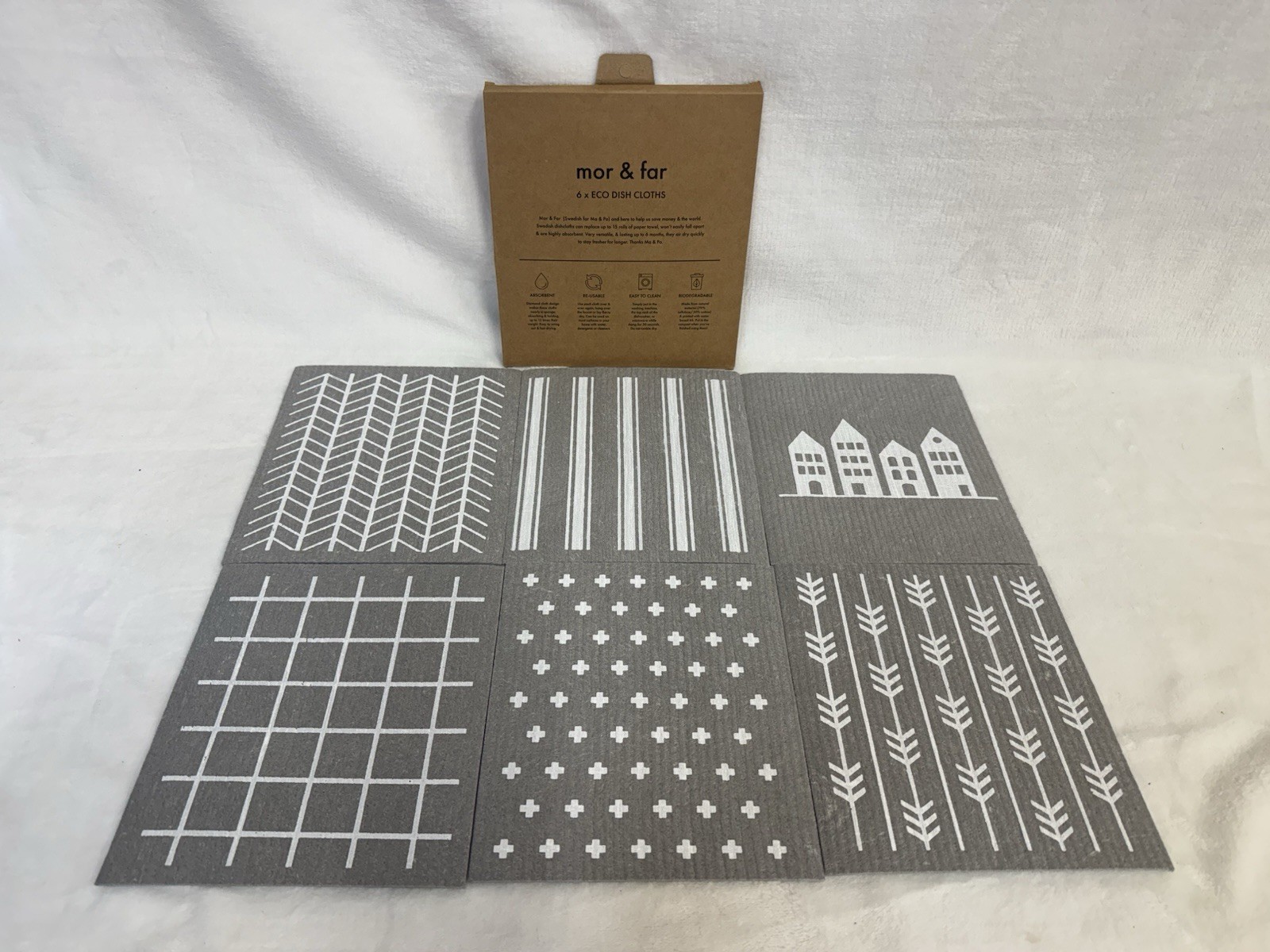 Mor & Far 6 Pack Eco Dish Cloths Unisex Grey NEW Swedish Reusable Cellulose