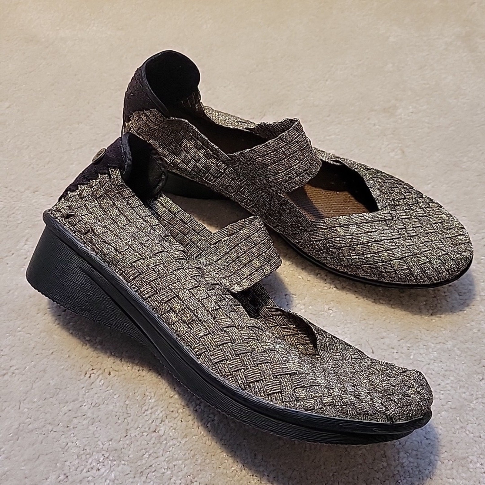 Bernie Mev Lulia Gold Mary Jane Woven Women's Wedge Ballet Shoes 40