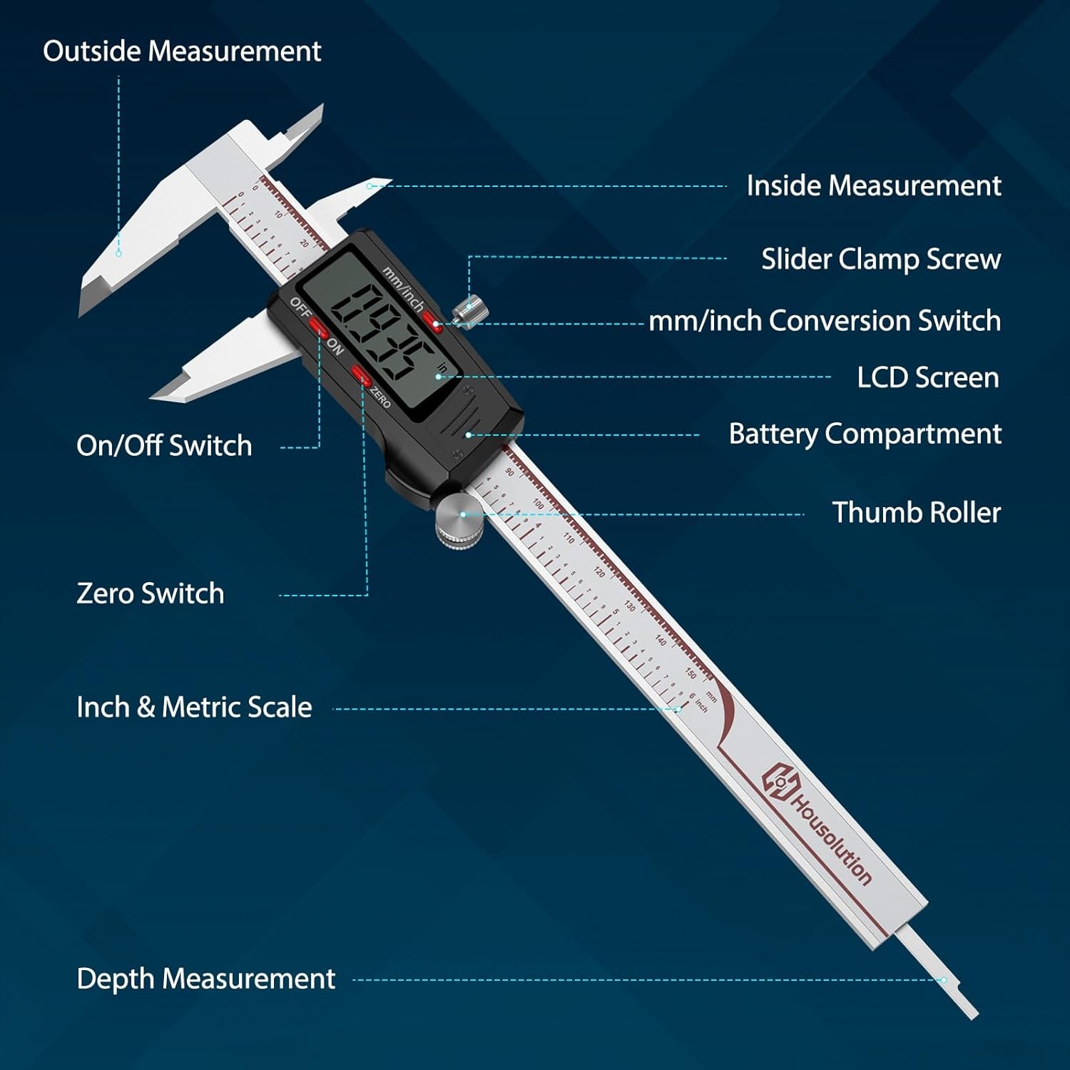 Digital Caliper 6 Inch, Measuring Tool with Large Industrial 150mm