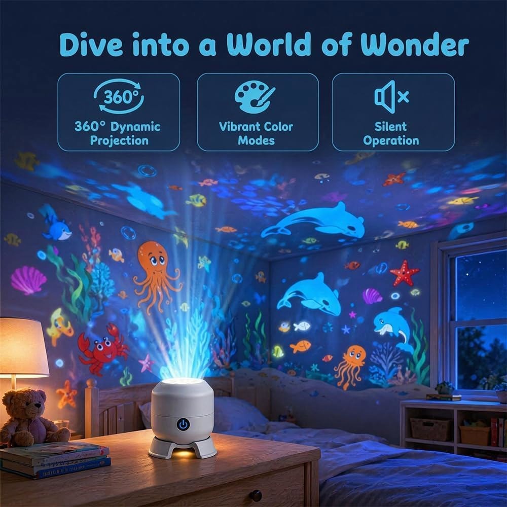 Dynamic Rotating Led Projector Lights Ocean Scene Rotating Night Lamp for Kids