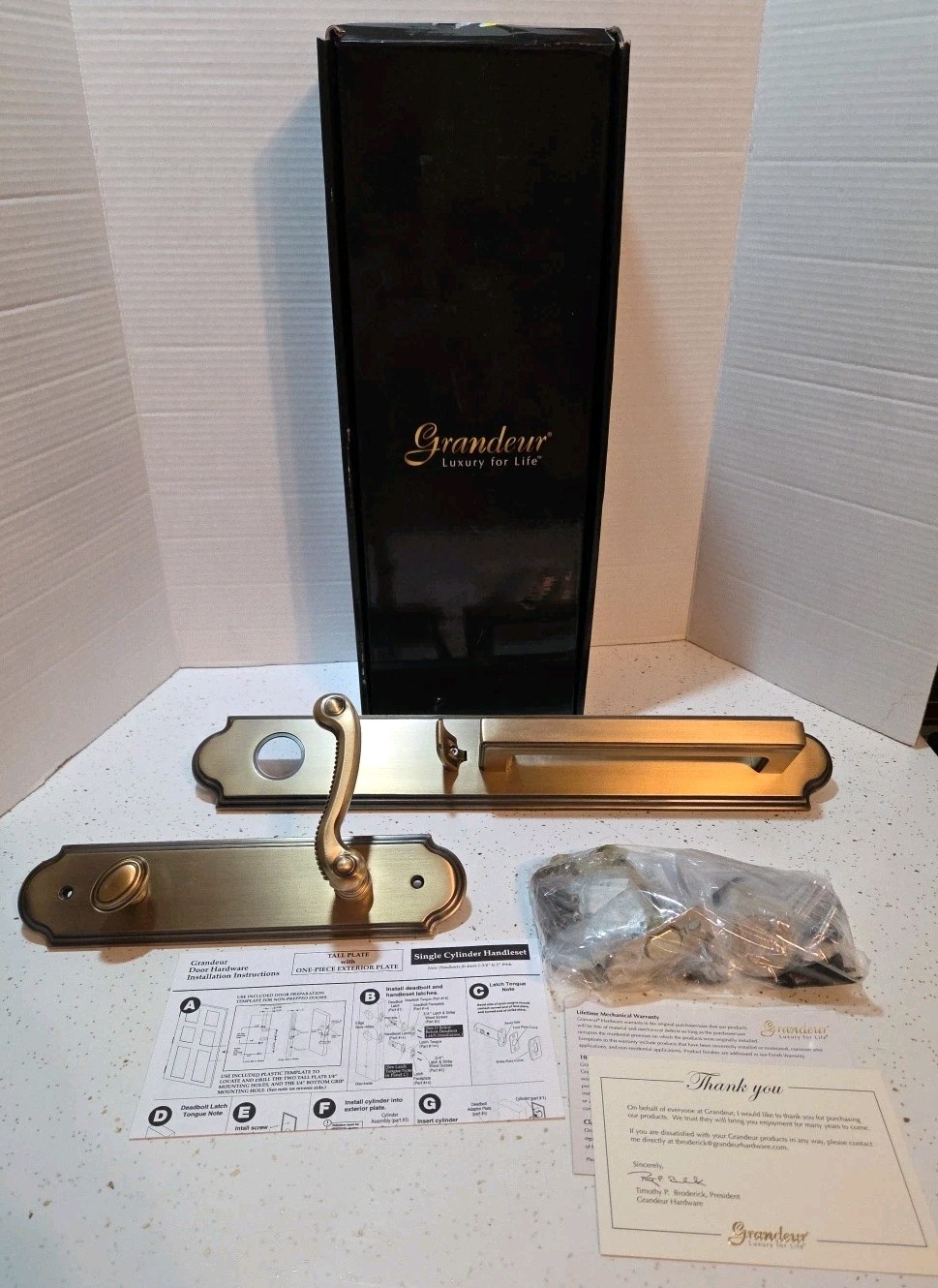 Grandeur 847012 Single Cylinder Handleset Vintage Brass
