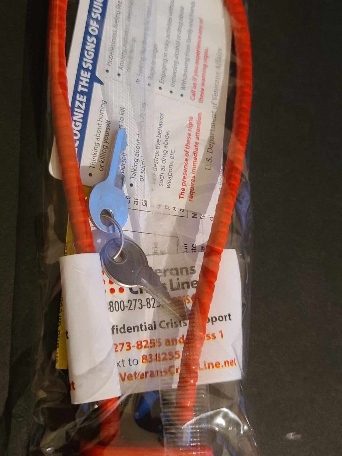 NEW IN PACKAGE Veteran Crisis Line Cable Gun Lock includes 2 Keys