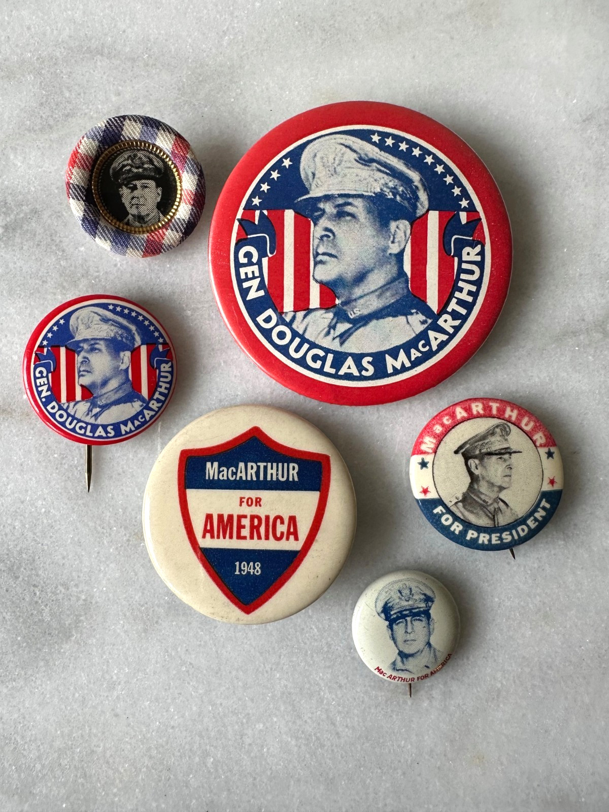 Lot of 6 General Douglas MacArthur Political Buttons *Charity* DS30