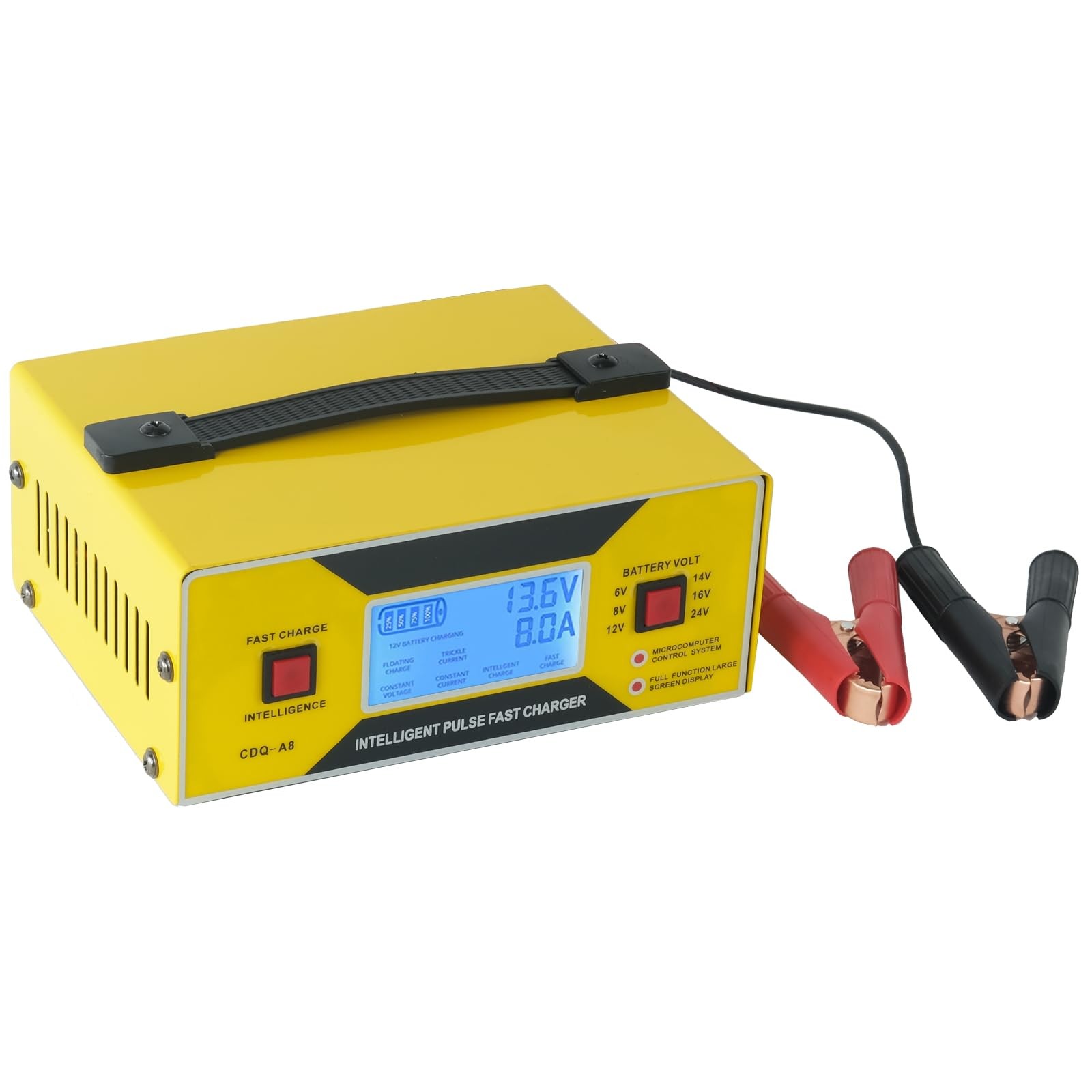6/8/12/14/16/24V Battery Charger Automotive 0-10A, Smart Yellow with Handle
