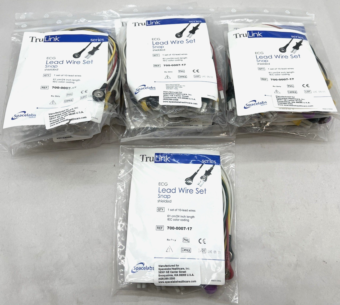 Lot of (10) Spacelabs Medical 700-0007-17 TruLink ECG 5 Lead Wire Set Snap
