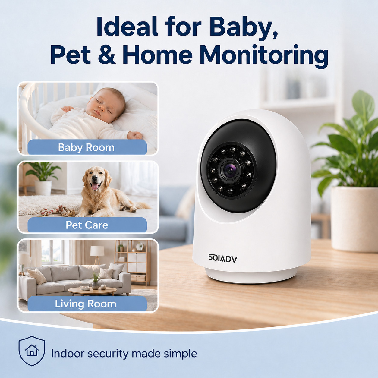 SOIADV WiFi Security Camera Indoor 360° AI Movement Detection Cloud/SD 2PACK