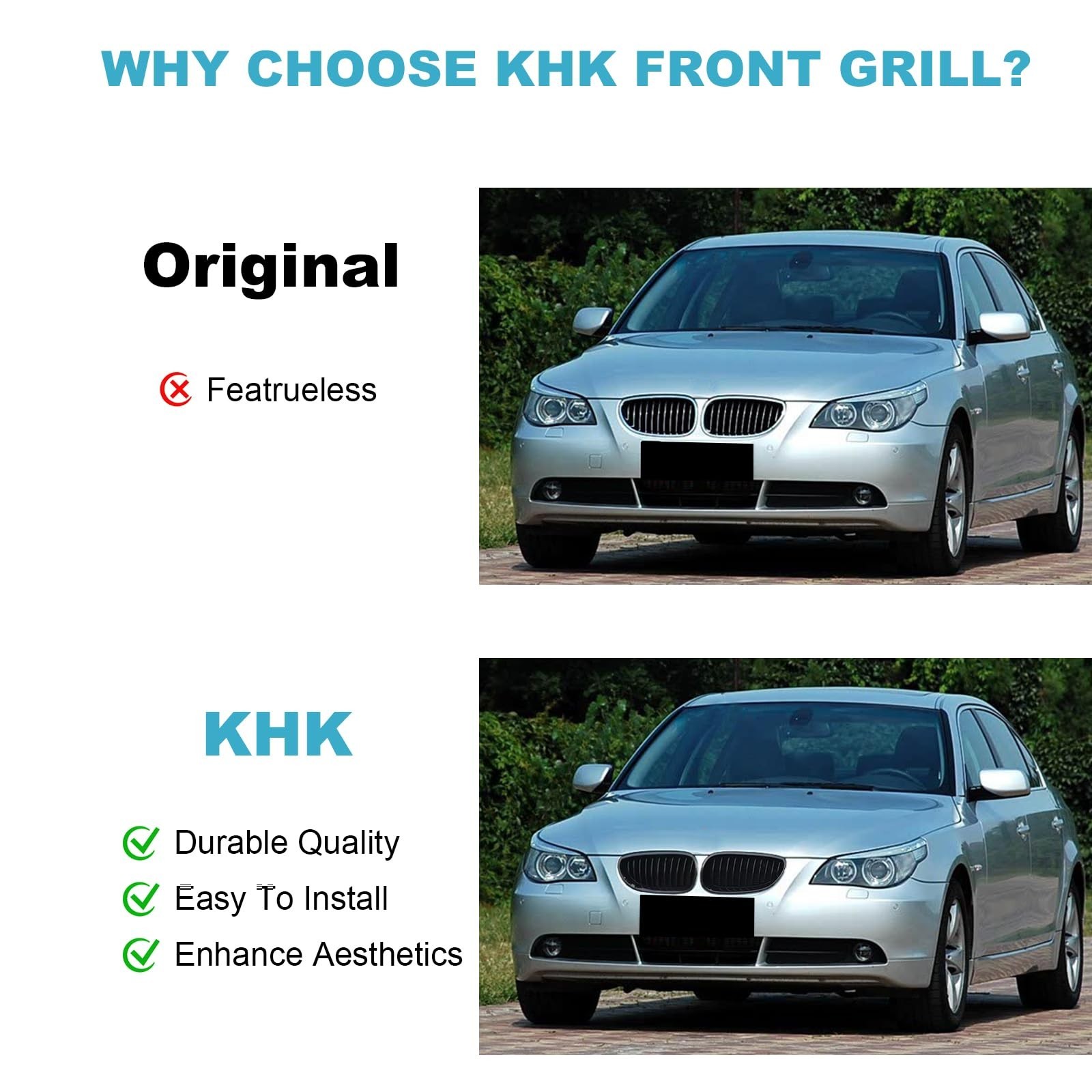 KHK Front Grill Compatible with BMW 5 Series E60 2003-2009 525i 528i 530i 535...