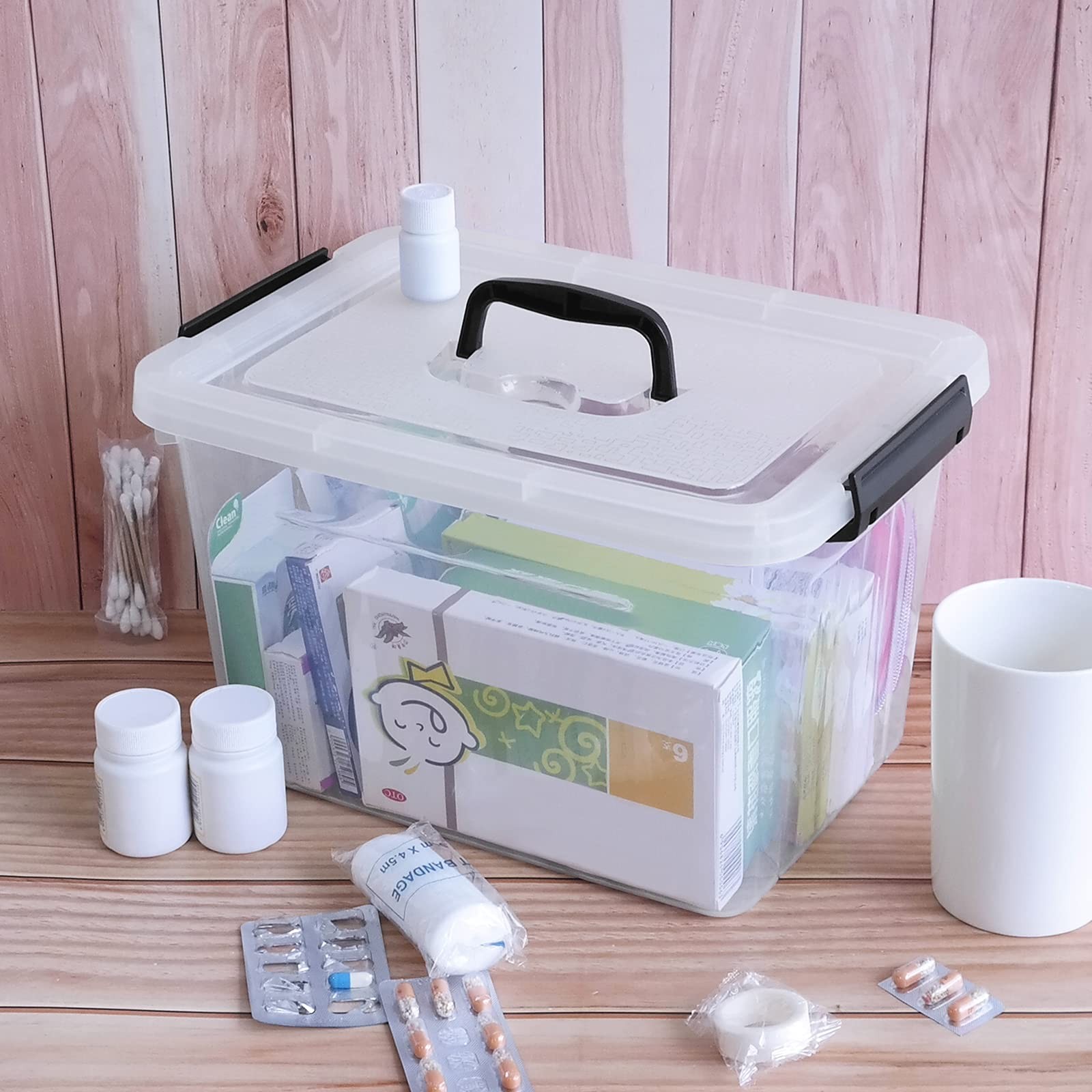Plastic Latching Storage Box 12 Quart Clear Lidded Bin Black Handle 1 Pack