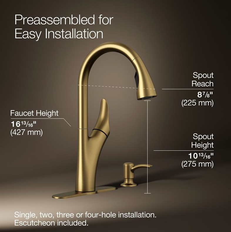 Kohler Brushed Gold Transitional Pull Down Kitchen Faucet 1PREC26448-SD-2MB-AA