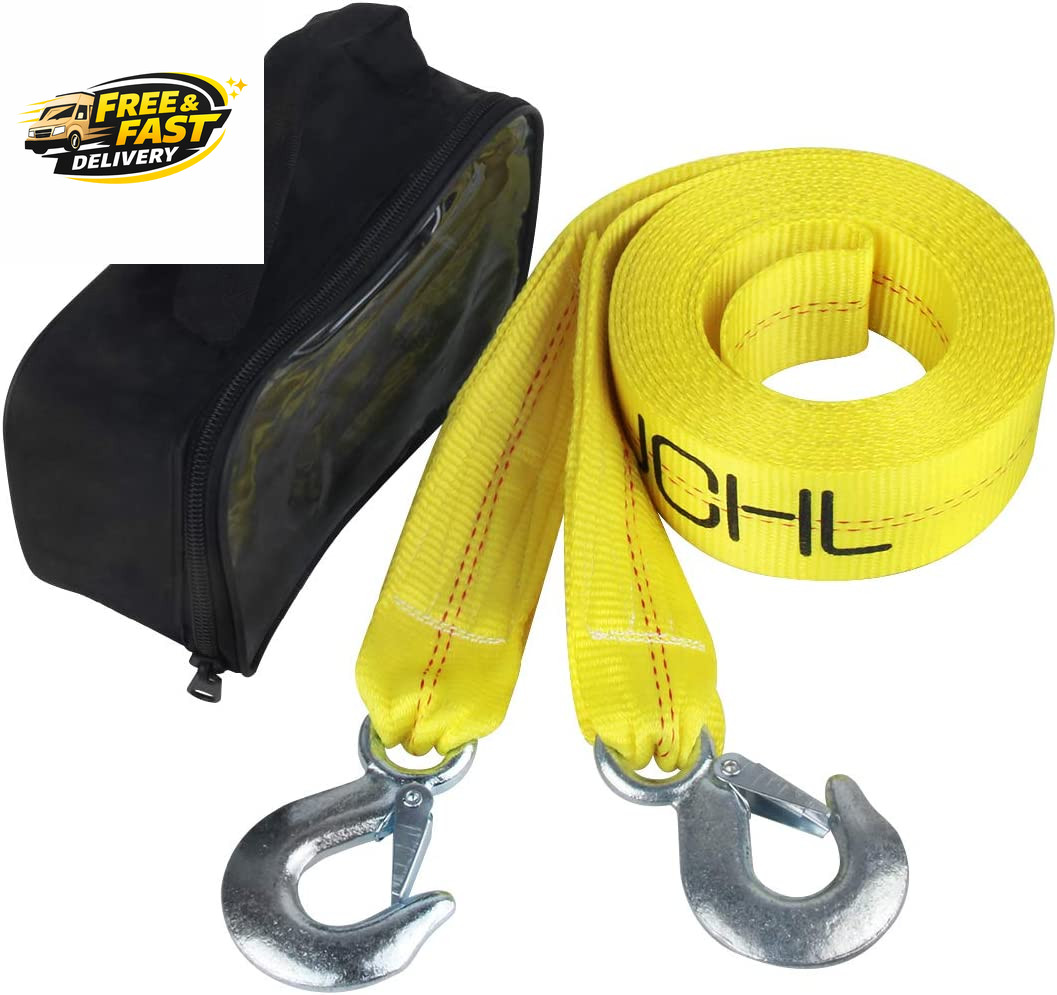 Nylon Tow Strap with Hooks 2”X20’ Car Vehicle Heavy Duty Recovery Rope 20,000 Lb