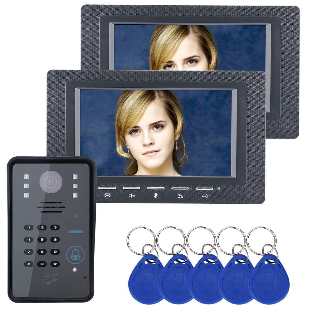 7"TFT LCD 2 Monitor RFID Password Video Door Phone Intercom Doorbell IR Camera