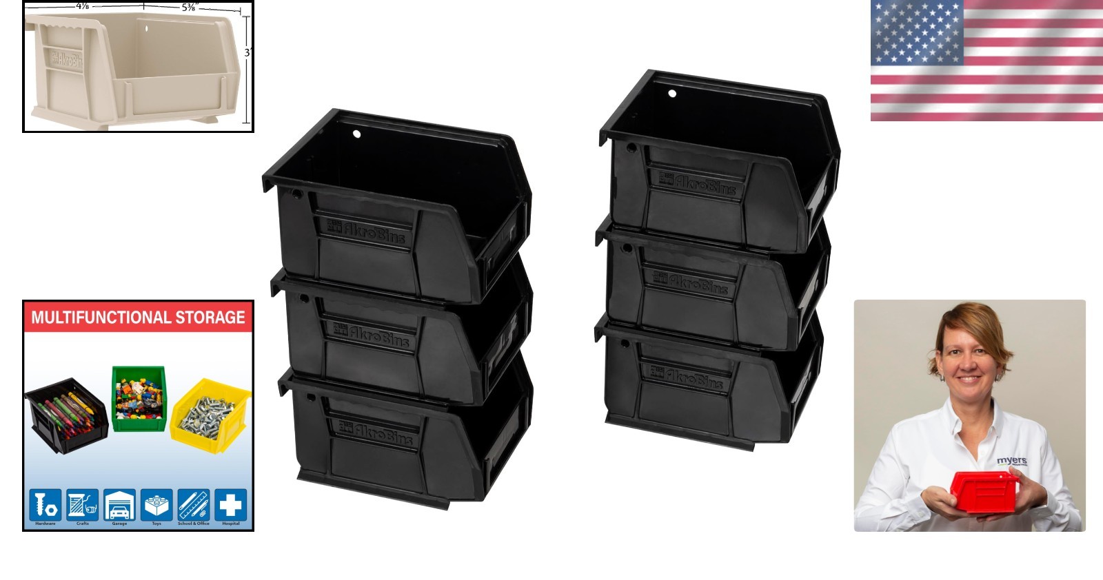 Efficient Organization with AkroBins Stackable Bins - Heavy-Duty, Black, 6-Pack