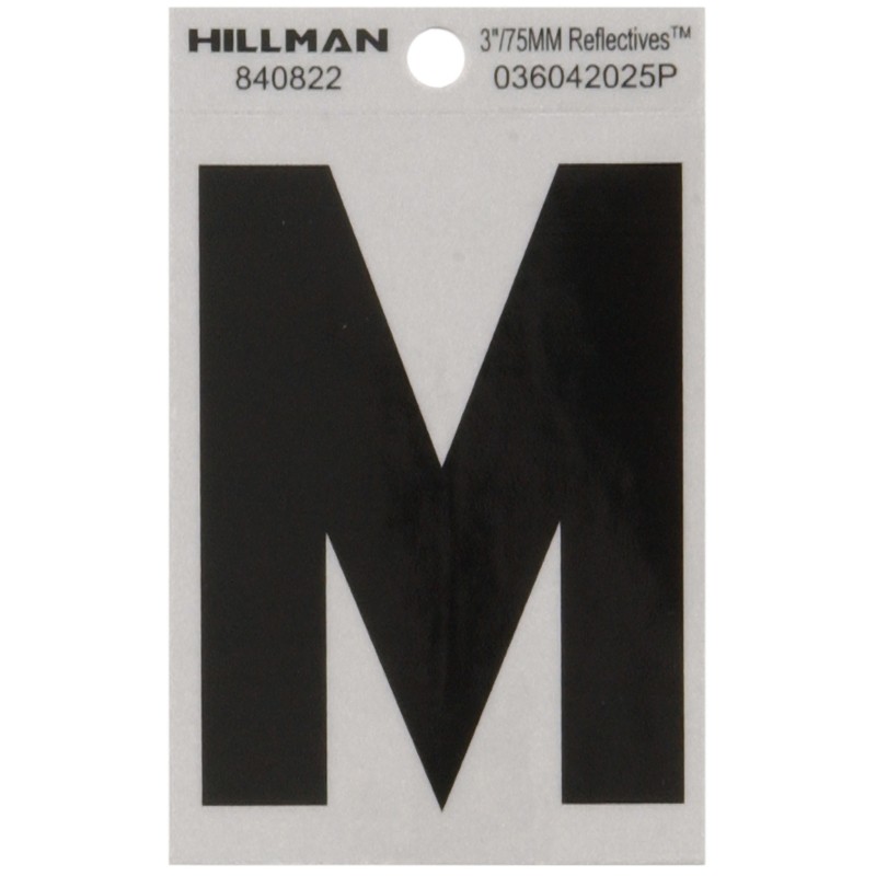 Hillman 3 in. Reflective Black Vinyl Self-Adhesive Letter M (6-pack)