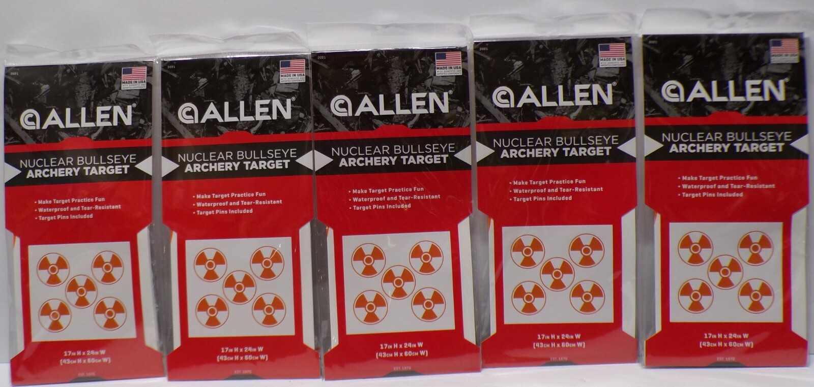 Lot of 5  Allen # 2021 Nuclear Bullseye Archery Target With Pin Waterproof