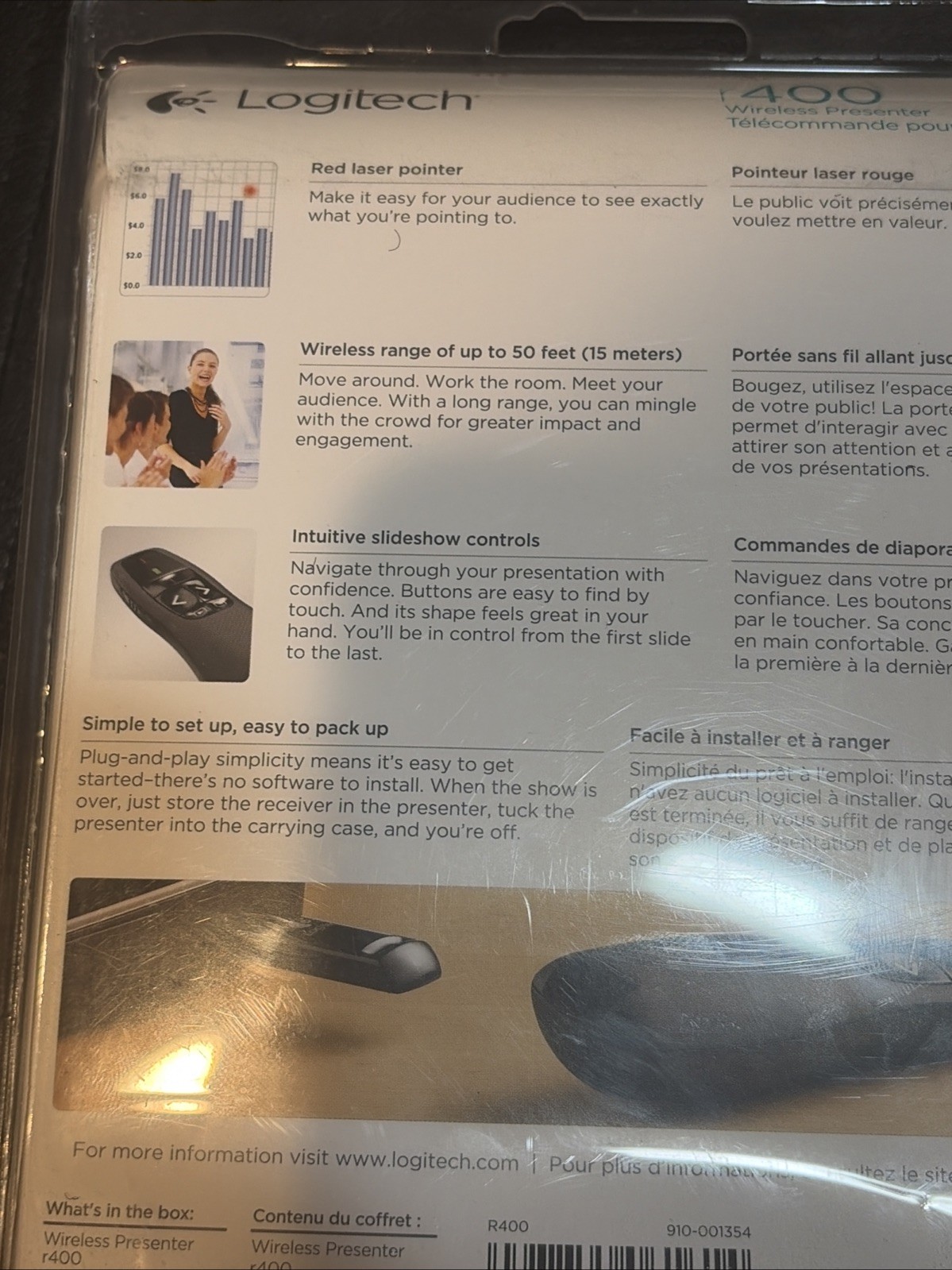 Logitech R400 Wireless Presenter USB-A PowerPoint Clicker with Laser Pointer Bla