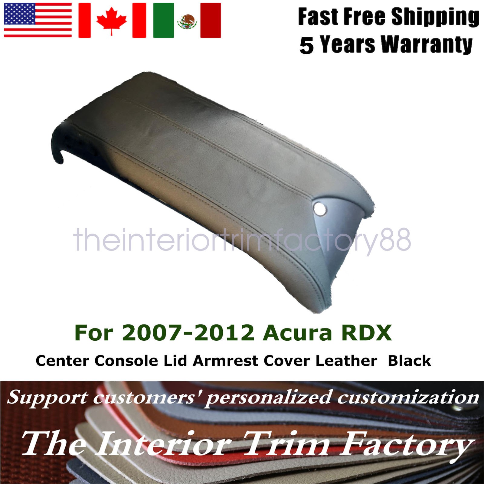 Fits 2007 2008 2009-2012 Acura RDX Leather Center Console Armrest Cover Black
