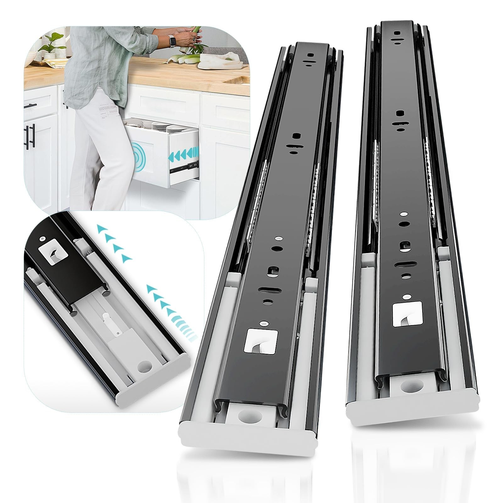 SHUHANG 1 Pair Push to Open Drawer Slides 18 Inch 100 lb Load Capacity Side M...