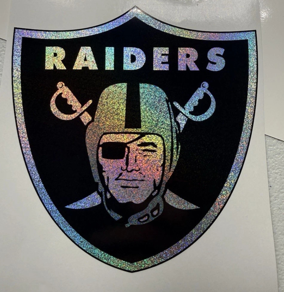 Oakland Raiders Holographic Tiny Sparkle Vinyl Decal Pick Size!